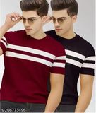 Men Striped Round Neck Polyester Yellow T-Shirt