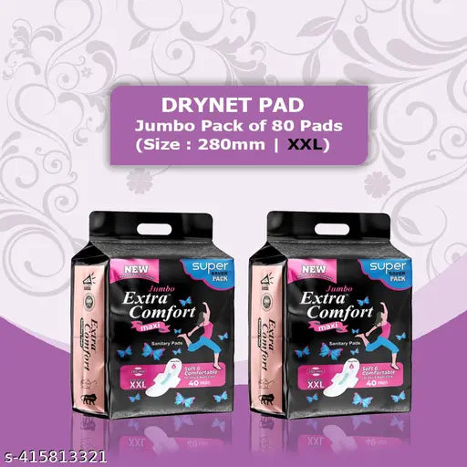 Unique Menstrual/Sanitary Pads Jumbo Extra Large Day and Night Protection Leakage-Free Dry Net Sanitary Pads (Combo of 2 Packets) (Total 80 Pads) Sanitary Napkin